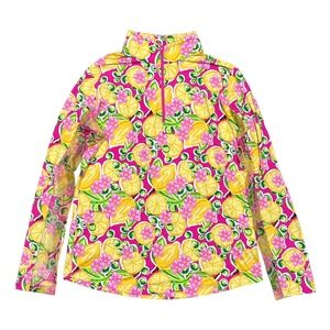 Ibkul Calista 1/4 Zip Floral Lemon Pink Yellow UPF 50 L/S Shirt Womens Medium